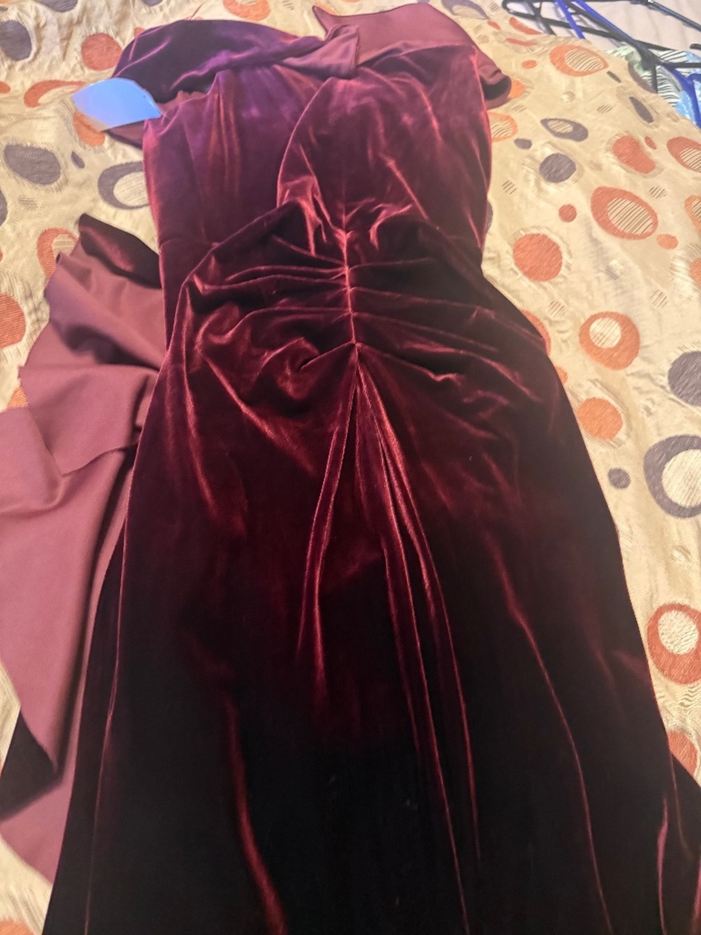 Xscape  Ruffle Off the Shoulder Stretch Velvet Gown